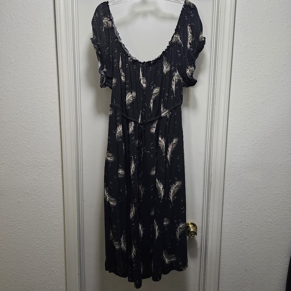 Elegant Black Feather Print Kids Dress